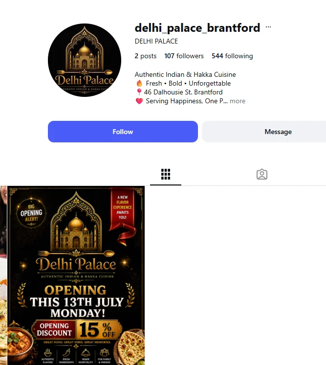 The Delhi Palace Instagram profile, delhi_palace_brantford